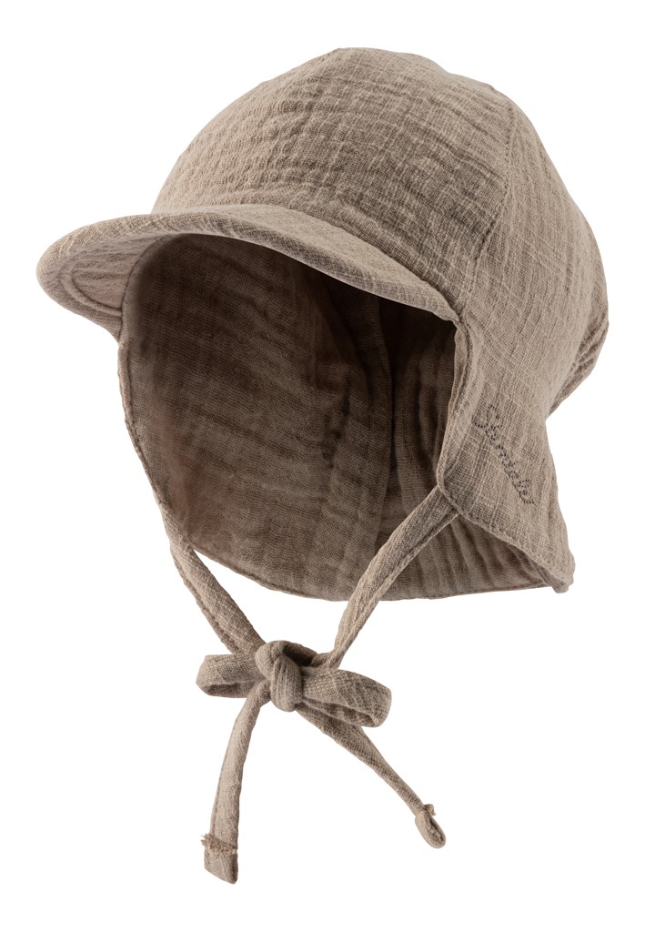 STERNTALER Čepice mušelinová s kšiltem a ochranou krku na zavazování hnědá uni 35 cm-1-2 m