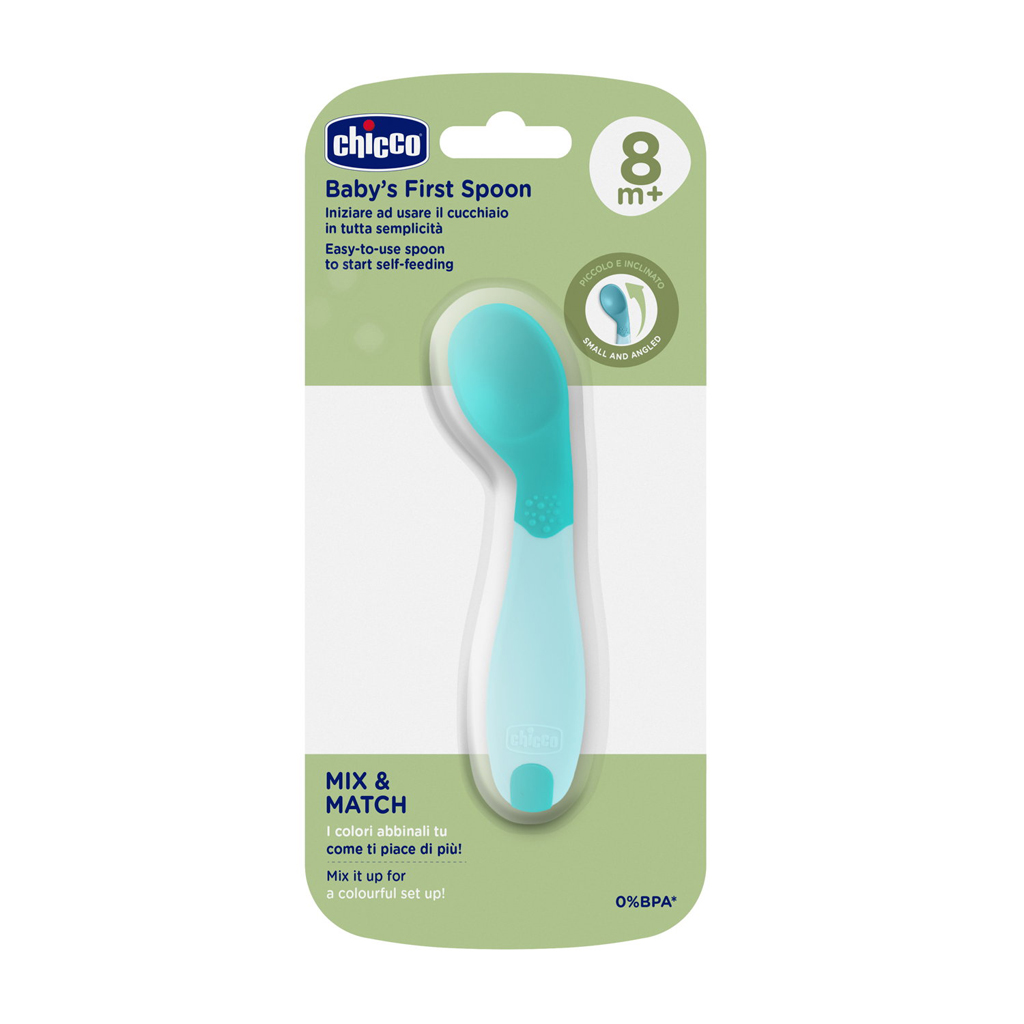 CHICCO Prvá lyžička blue 8m+