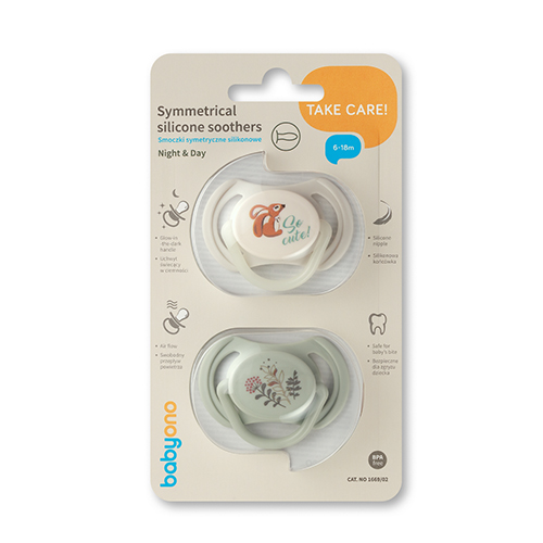 BABYONO Dudlíky silikonové symetrické 6-18m, 2 ks