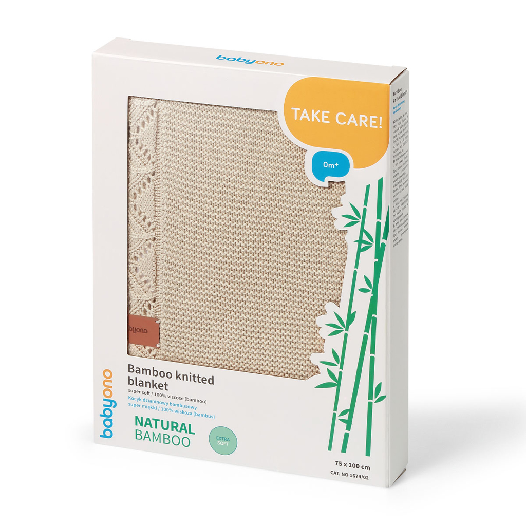 BABYONO Deka pletená bambusová Light Beige 75x100cm