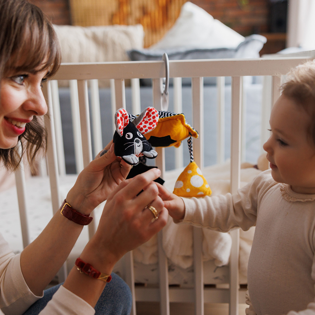 BABYONO Hračka závěsná kontrastní kolotoč Mouse 0 m+