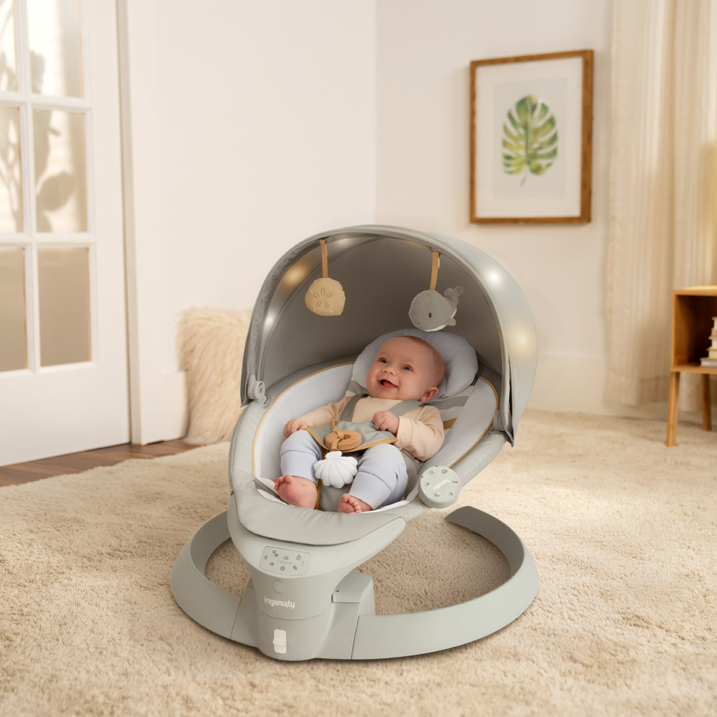 INGENUITY Lehátko s hojdaním a vibráciou Bounce & Sway – Pebble Shore™, 0m+