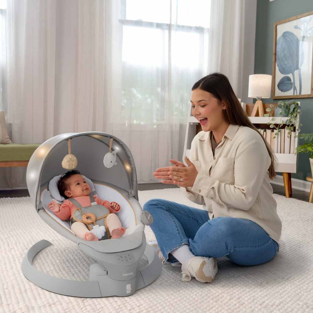 INGENUITY Lehátko s hojdaním a vibráciou Bounce & Sway – Pebble Shore™, 0m+