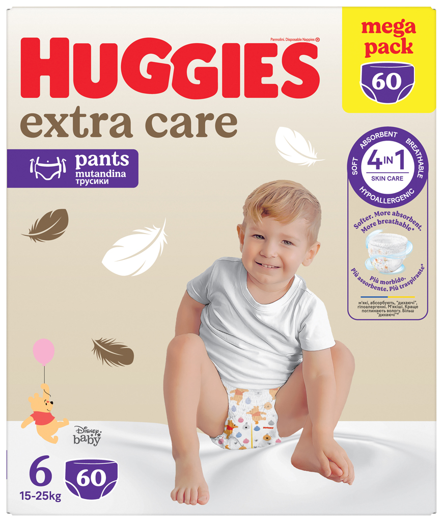 HUGGIES® Kalhotky plenkové jednorázové Extra Care Pants vel. 6, 60 ks BOX