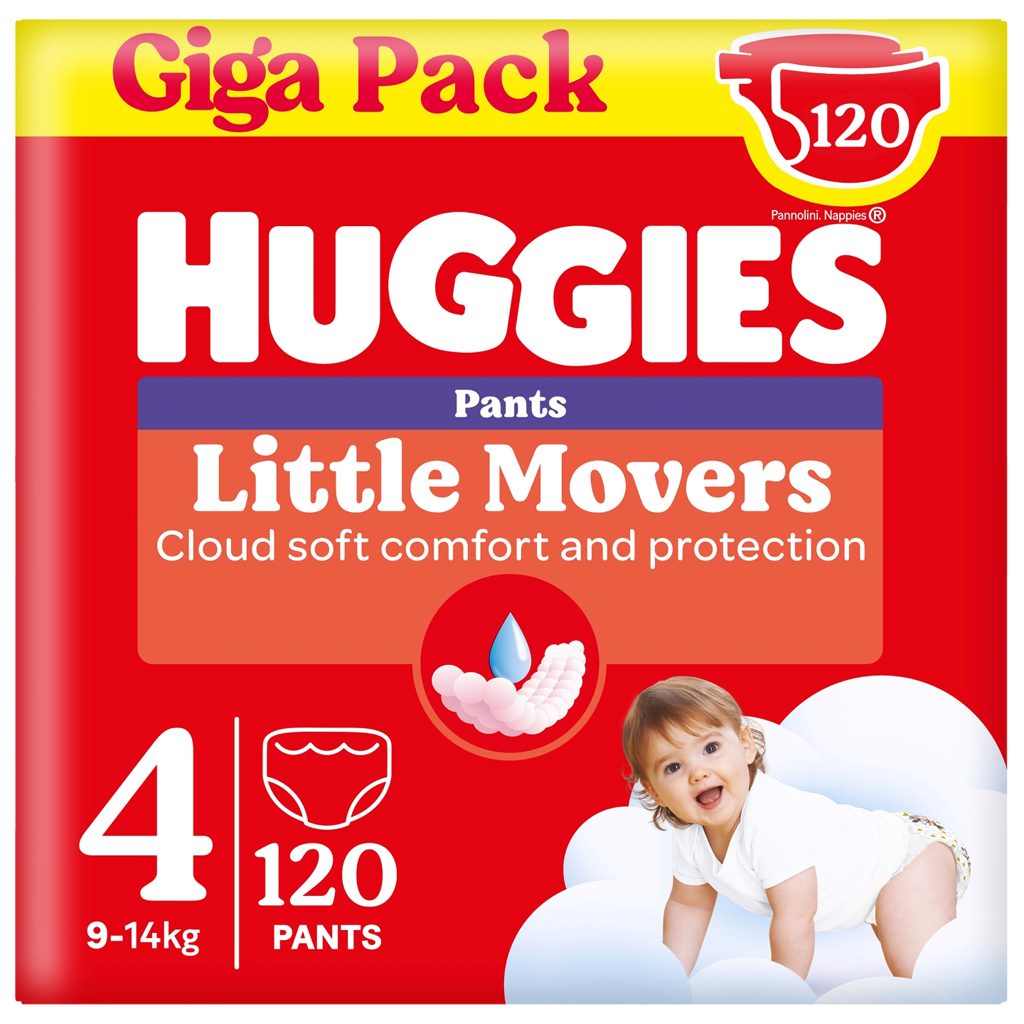 HUGGIES® Kalhotky jednorázové Little Movers Pants vel. 4 (9-14 kg), 120 ks BOX
