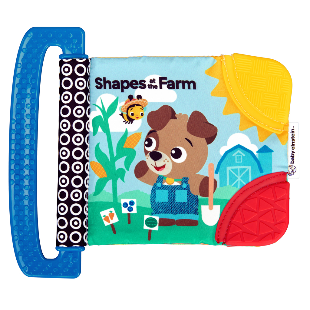 BABY EINSTEIN Knižka mäkká s hryzátkami a textúrami Shapes at the Farm™, 0m+