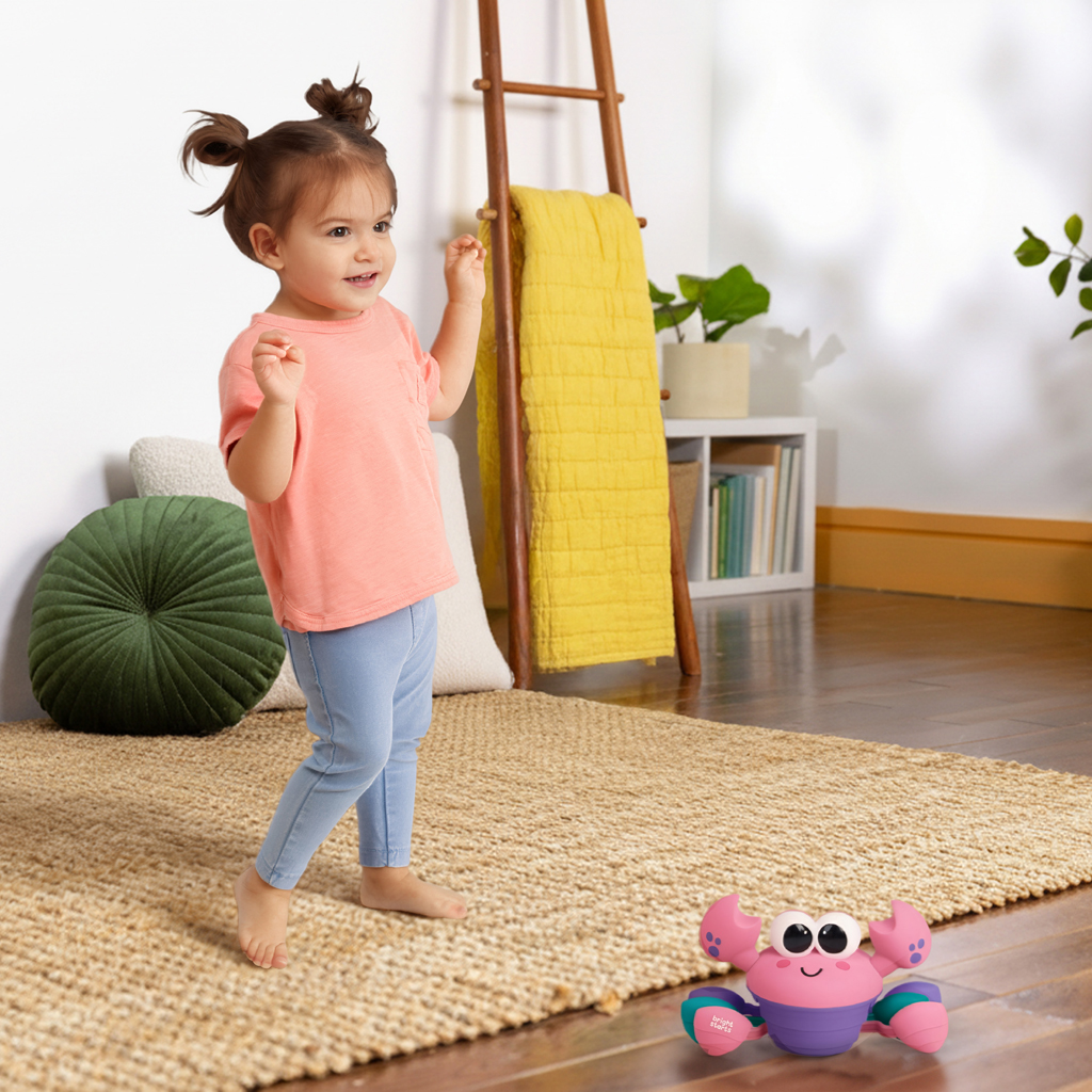 BRIGHT STARTS Hračka hudobná a multisenzorická Rockin' Crawling Crab™ - Pink, 6m+