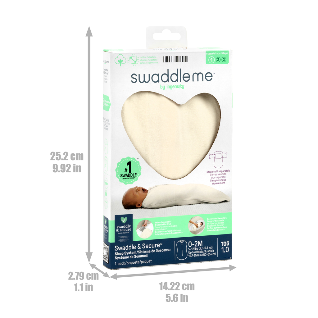 INGENUITY Zavinovačka bavlnená SwaddleMe™ 1 TOG pre zavinutie a pokojný spánok, Ivory, 0-2 m
