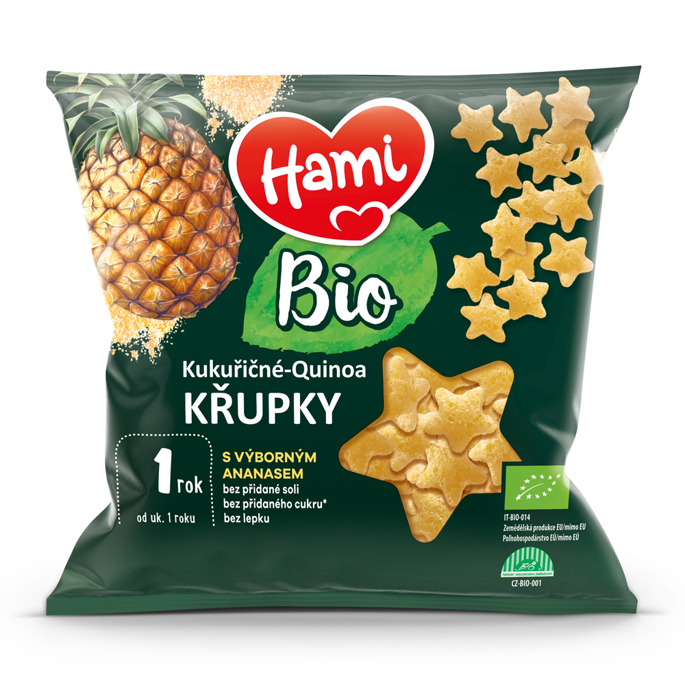 HAMI BIO Chrumky kukuričné-quinoa s výborným ananásom 20 g, 12+