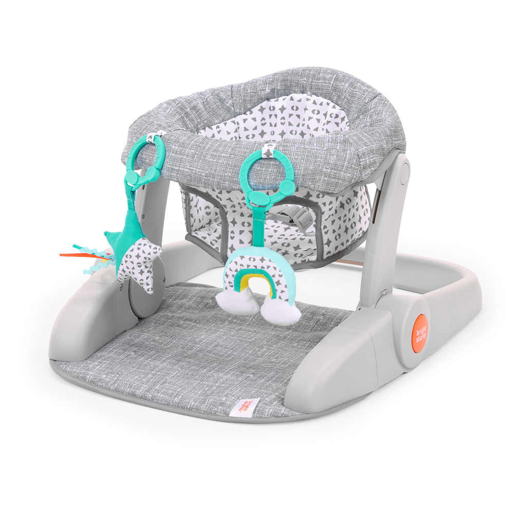 BRIGHT STARTS Kresielko učiace s hračkami pripravené na cestovanie Learn-to-Sit™ Grey, 4m+
