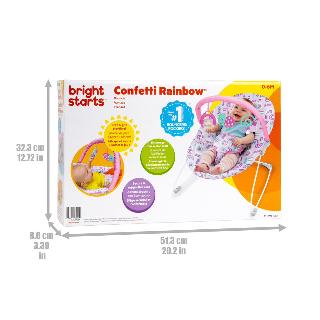 BRIGHT STARTS Lehátko s hračkami Confetti Rainbow™ Bouncer, 0m+