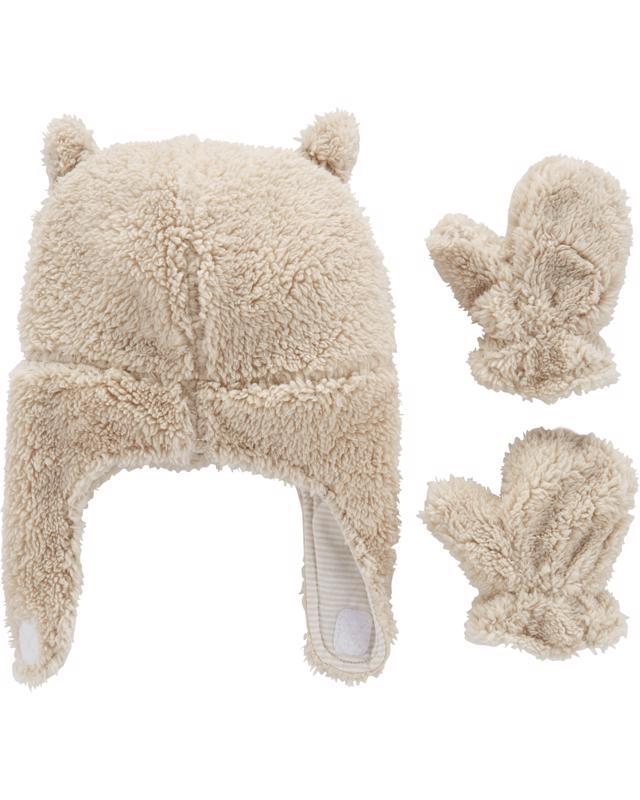 CARTER'S Set 2dielny sherpa čiapka-rukavice-béžová, 12-24 m /veľ. 92