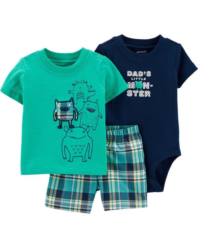 CARTER'S Set 3dielny body krátkyrukáv, tričko krátkyrukáv, nohavice krátke Monsters chlapec 6 m /veľ