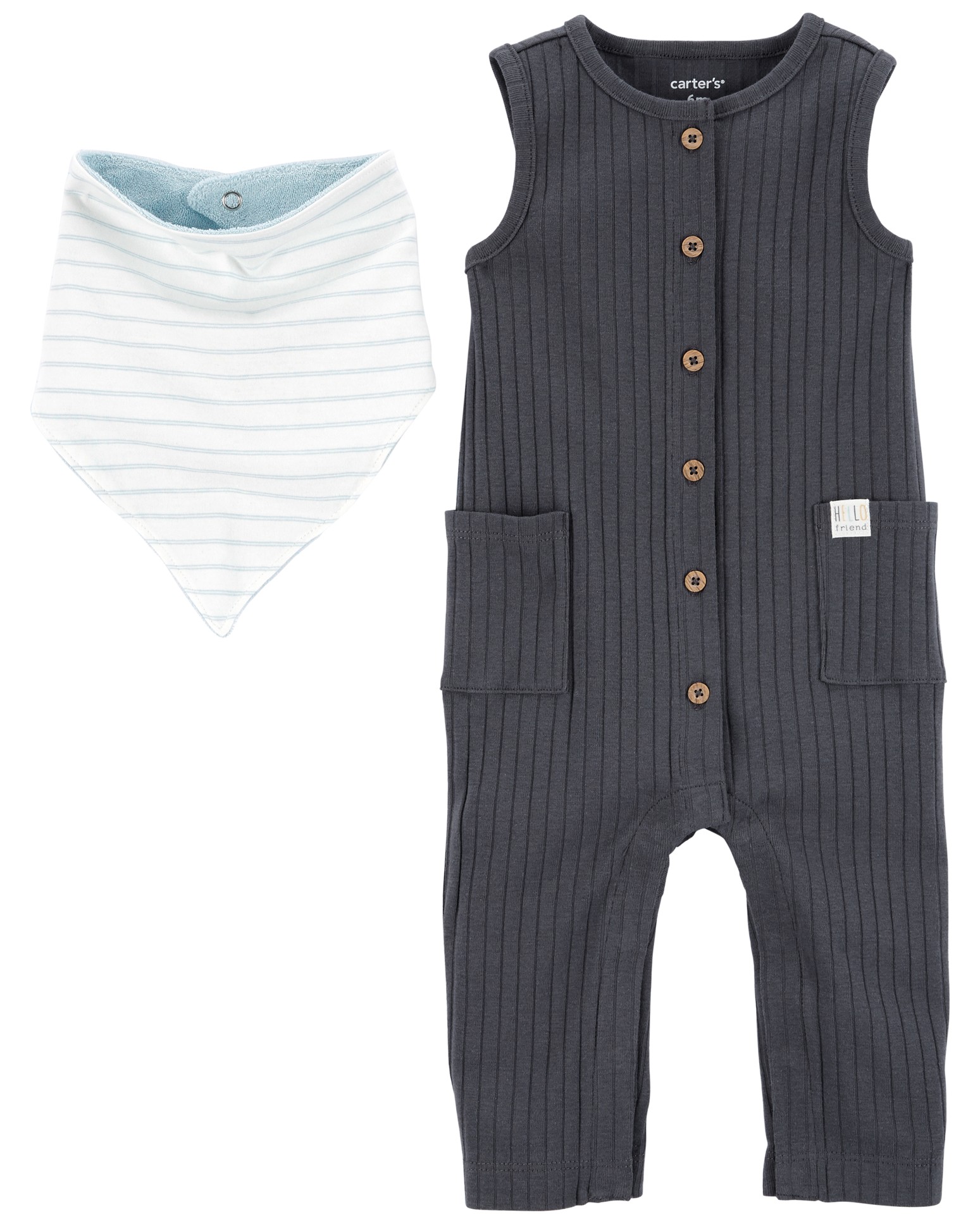 CARTER'S Set 2dielny overal bez rukávov, podbradník Charcoal chlapec LBB PRE, veľ. 46
