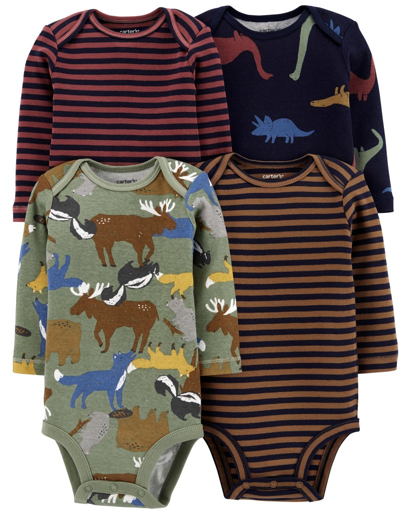 CARTER'S Body dl. rukáv Brown Navy chlapec 4ks 6m