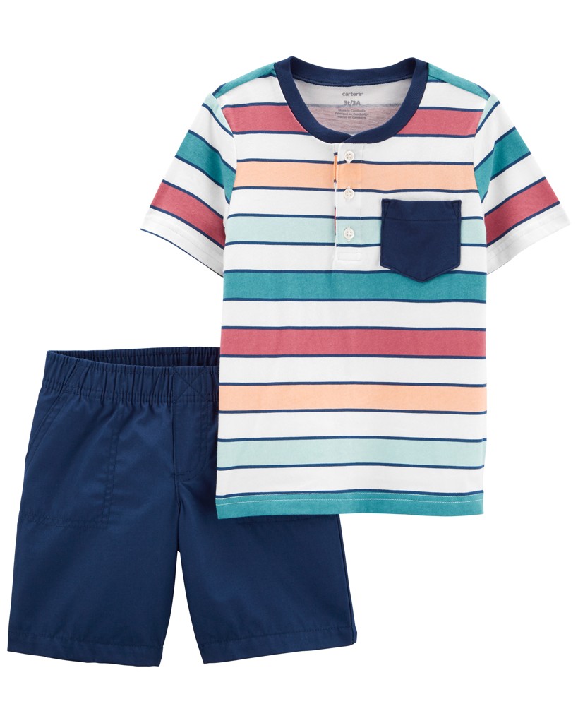 CARTER'S Set 2dielny tričko kr. rukáv, kraťasy Color Stripes chlapec 18m