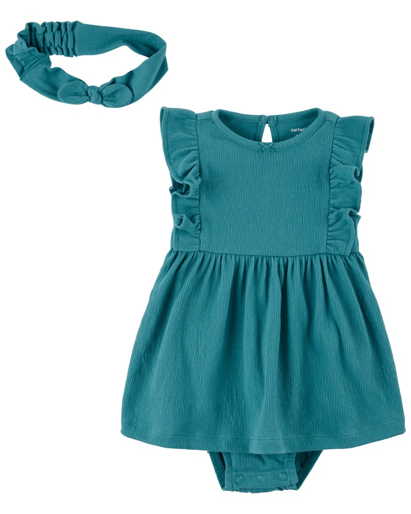 CARTER'S Set 2dielny šaty, čelenka Turquoise dievča LBB 3m
