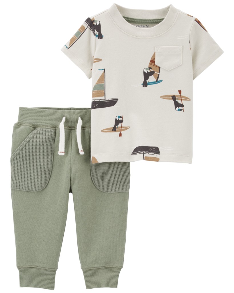 CARTER'S Set 2dielny tričko kr. rukáv, tepláky Green Toucan chlapec 18m