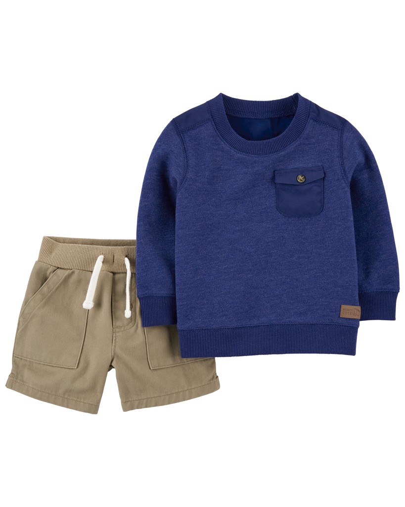 CARTER'S Set 2dielny sveter, kraťasy Blue chlapec 24m