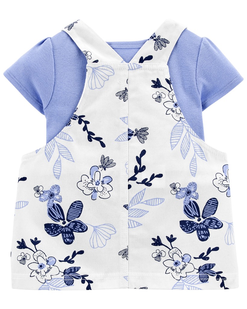 CARTER'S Set 2dielny body kr. rukáv, šaty na traky Blue Floral dievča 3m