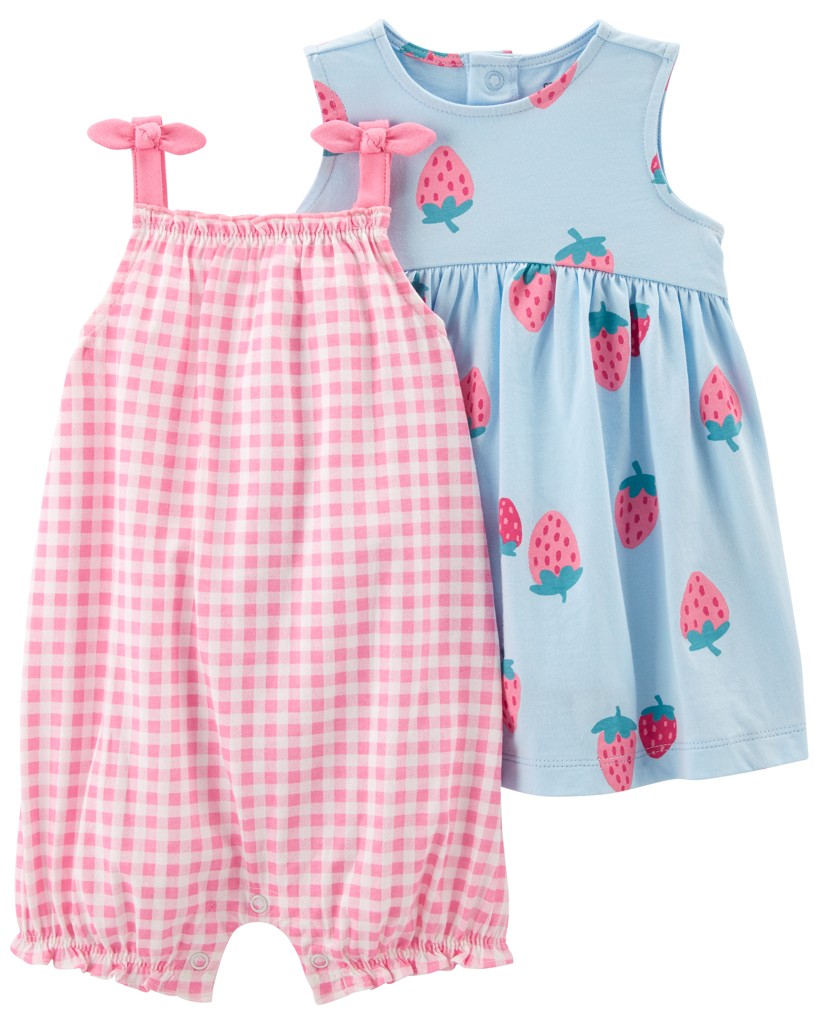 CARTER'S Set 2dielny šaty, overal letný Pink Strawberry dievča 18m
