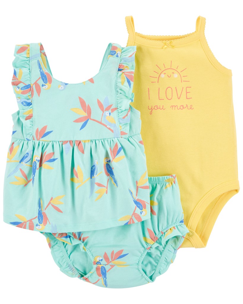 CARTER'S Set 3dielny body na ramienka, tielko, nohavičky Blue Floral dievča 9m