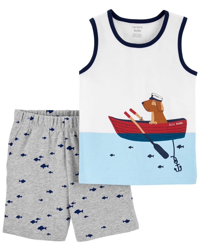 CARTER'S Set 2dielny tričko bez rukávov, kraťasy Fish & Dog chlapec 18m