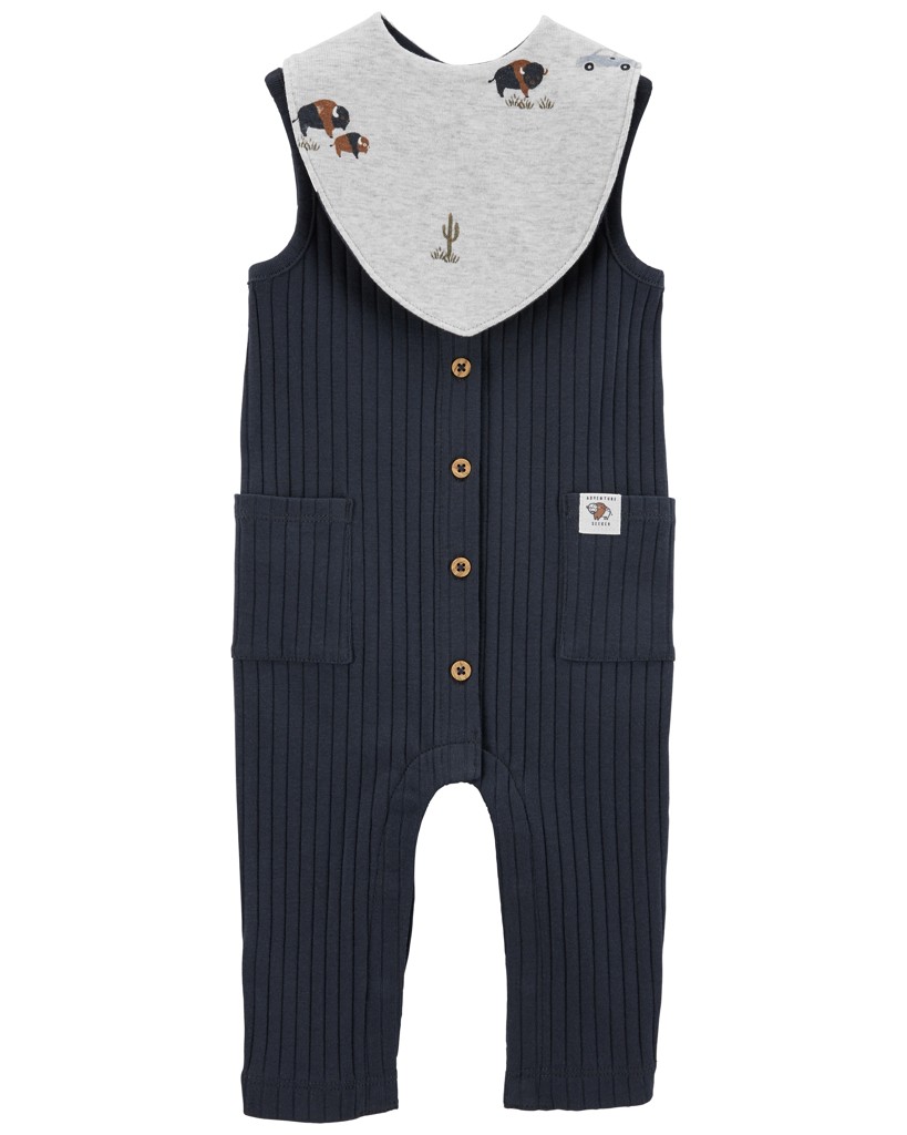 CARTER'S Set 2dílný overal bez rukávů, bryndák Navy Buffalo kluk NB/vel. 56