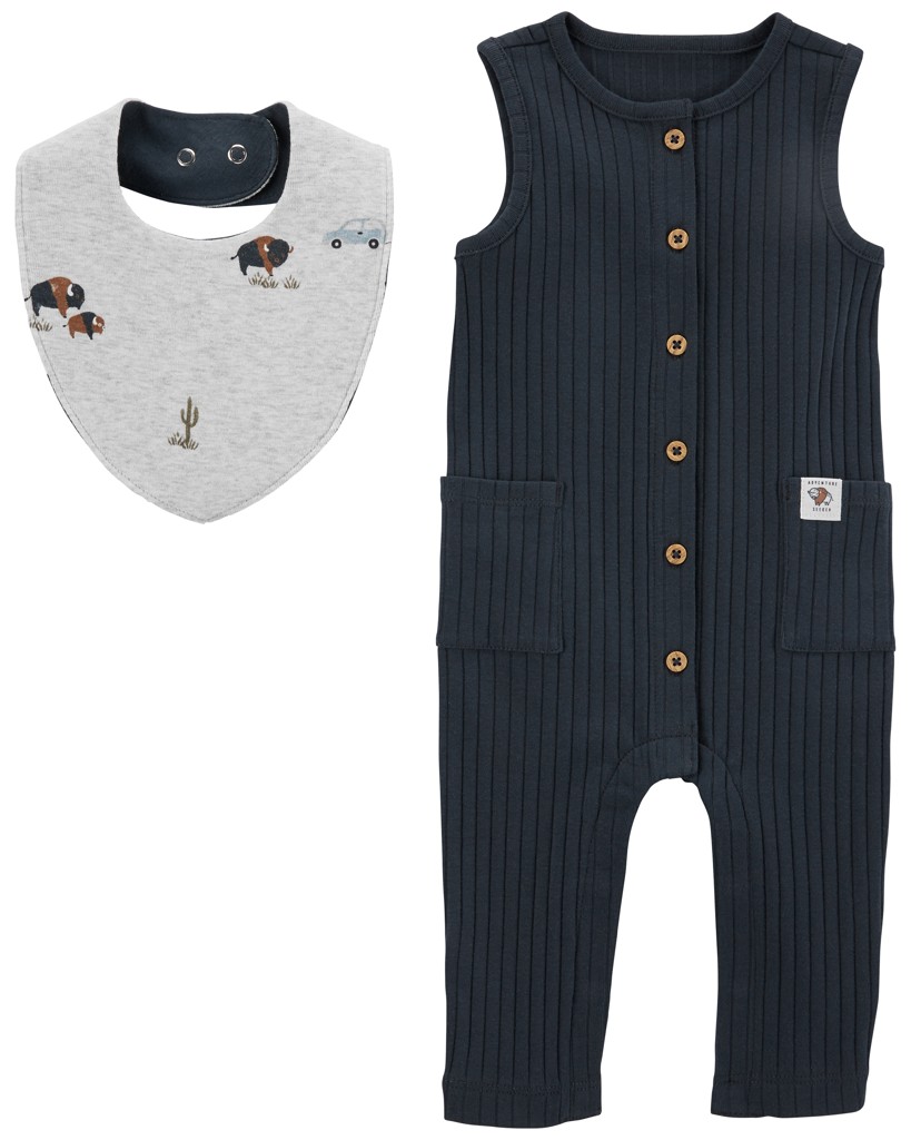 CARTER'S Set 2dielny overal bez rukávov, podbradník Navy Buffalo chlapec NB/ veľ. 56