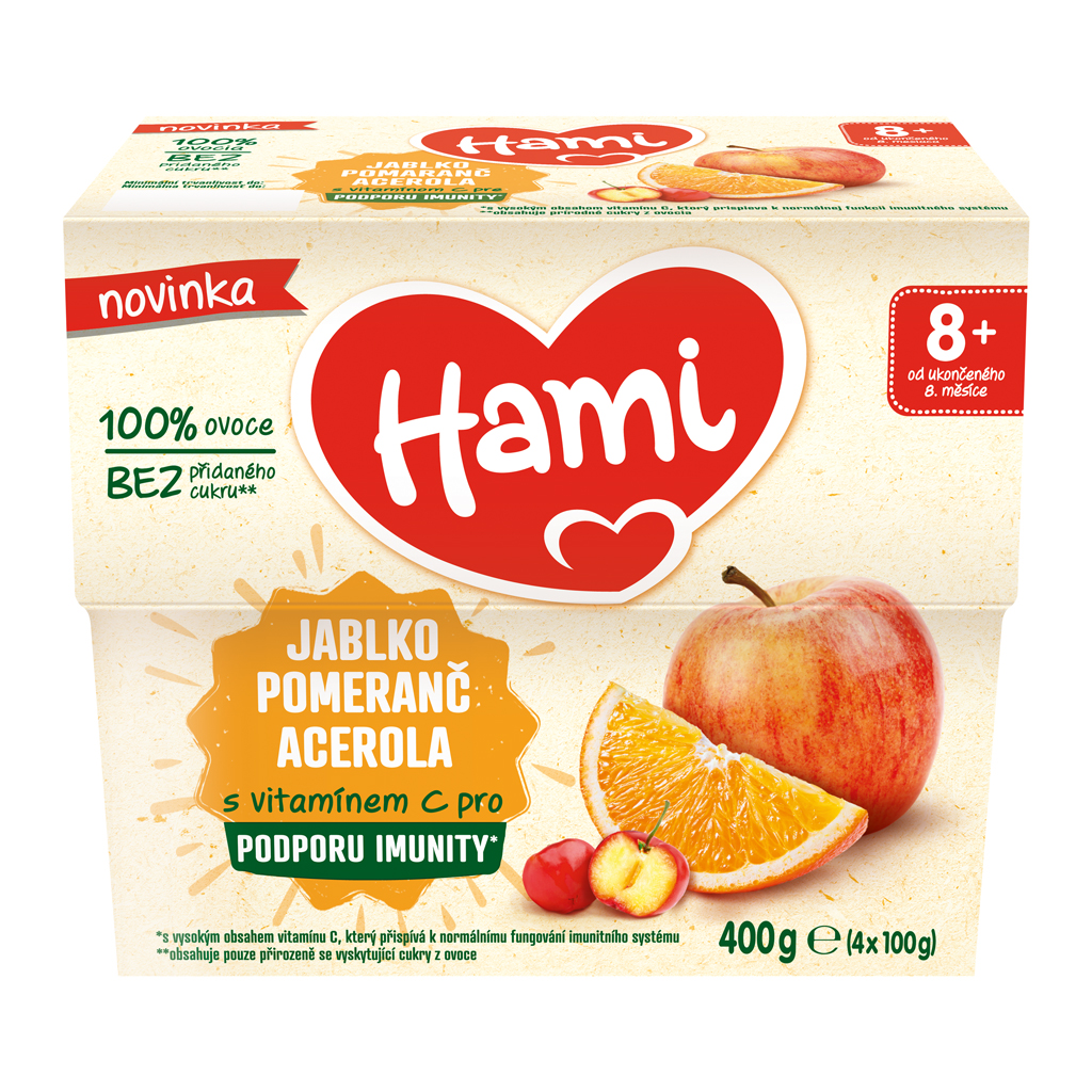 HAMI Príkrm ovocný 100% ovocie jablko pomaranč acerola 400g