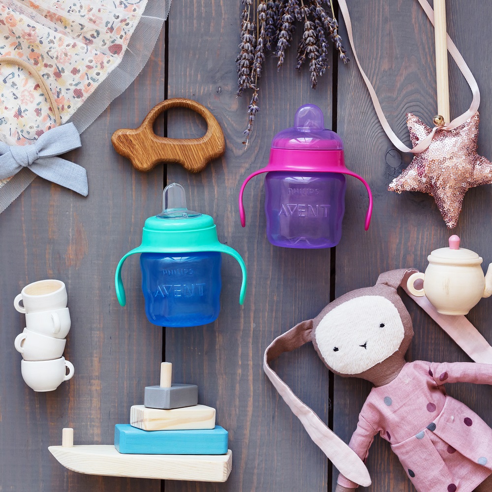 Philips AVENT Hrneček pro první doušky Classic 200 ml s držadly chlapec+dárek PETITE&MARS Miska 6m+