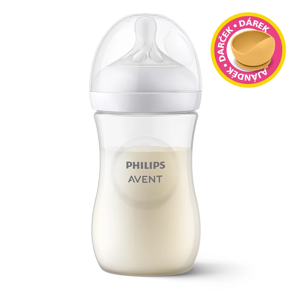 Philips AVENT Láhev Natural Response 260 ml, 1m+dárek PETITE&MARS Miska 6m+