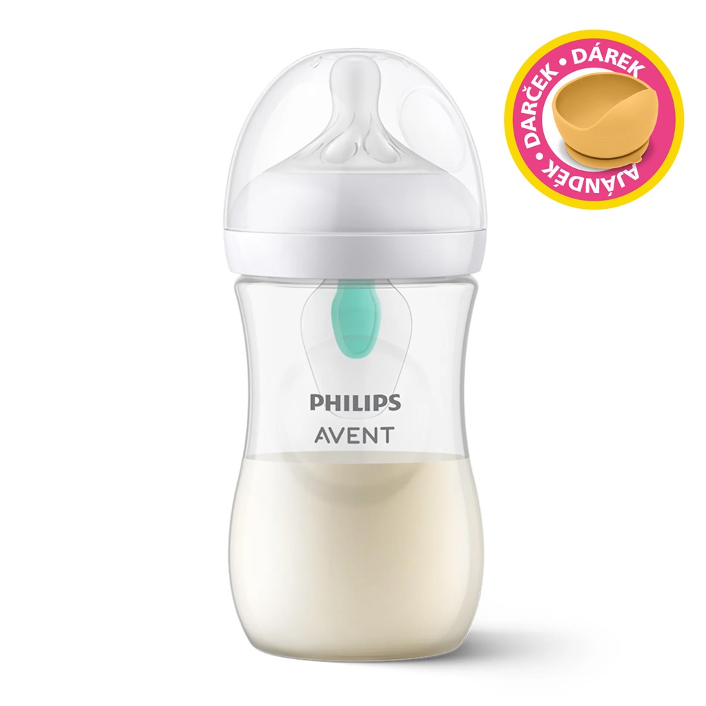 Philips AVENT Láhev Natural Response s ventilem AirFree 260 ml, 1m+dárek PETITE&MARS Miska 6m+