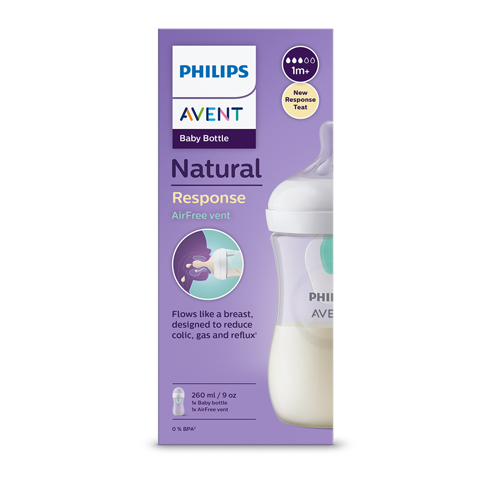 Philips AVENT Láhev Natural Response s ventilem AirFree 260 ml, 1m+dárek PETITE&MARS Miska 6m+