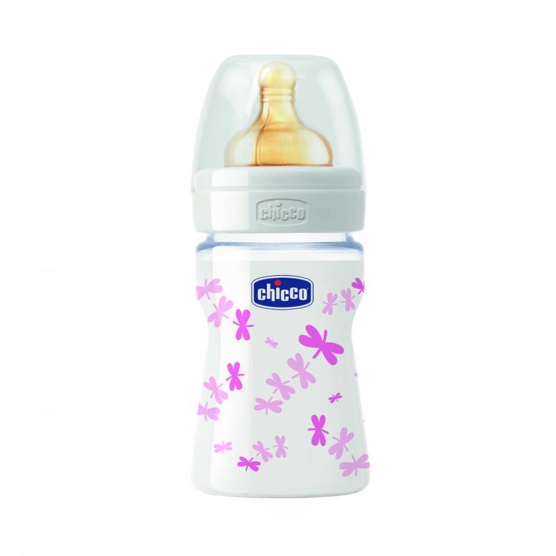 Fľaša sklenená Well-Being kaučukový cumlík 150ml, ružová