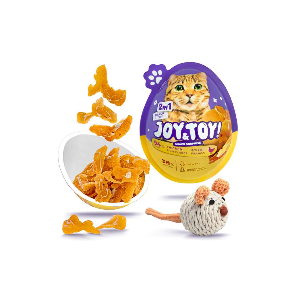 JOY&TOY! Vajíčko pre mačky s prekvapením Thin Flakes - kuracie mäsko