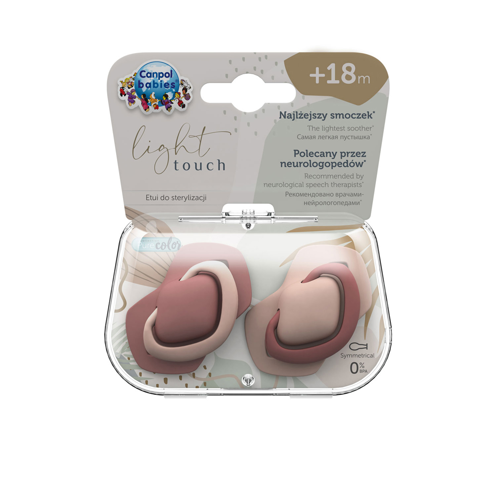 CANPOL BABIES Set symetrických silikónových cumlíkov Light touch 18m+ Pure color ružový