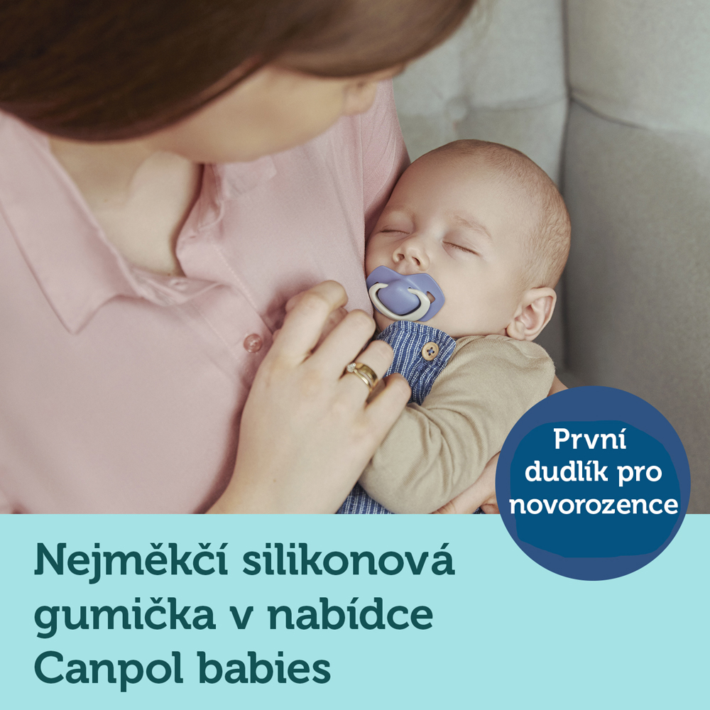 CANPOL BABIES Set symetrických silikónových cumlíkov Light touch 18m+ Pure color ružový
