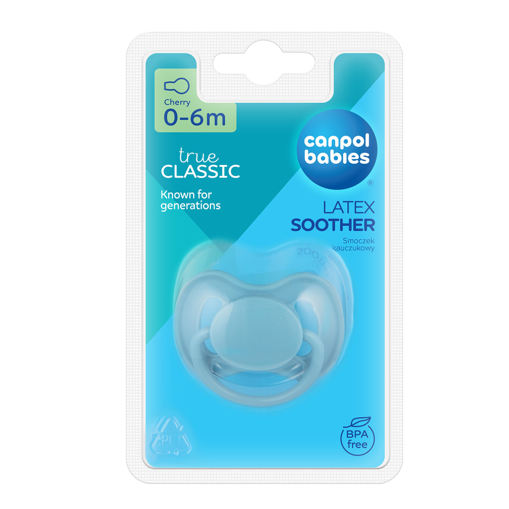 CANPOL BABIES Dudlík kaučukový s kulatou špičkou špičkou Nude 0-6m modrý