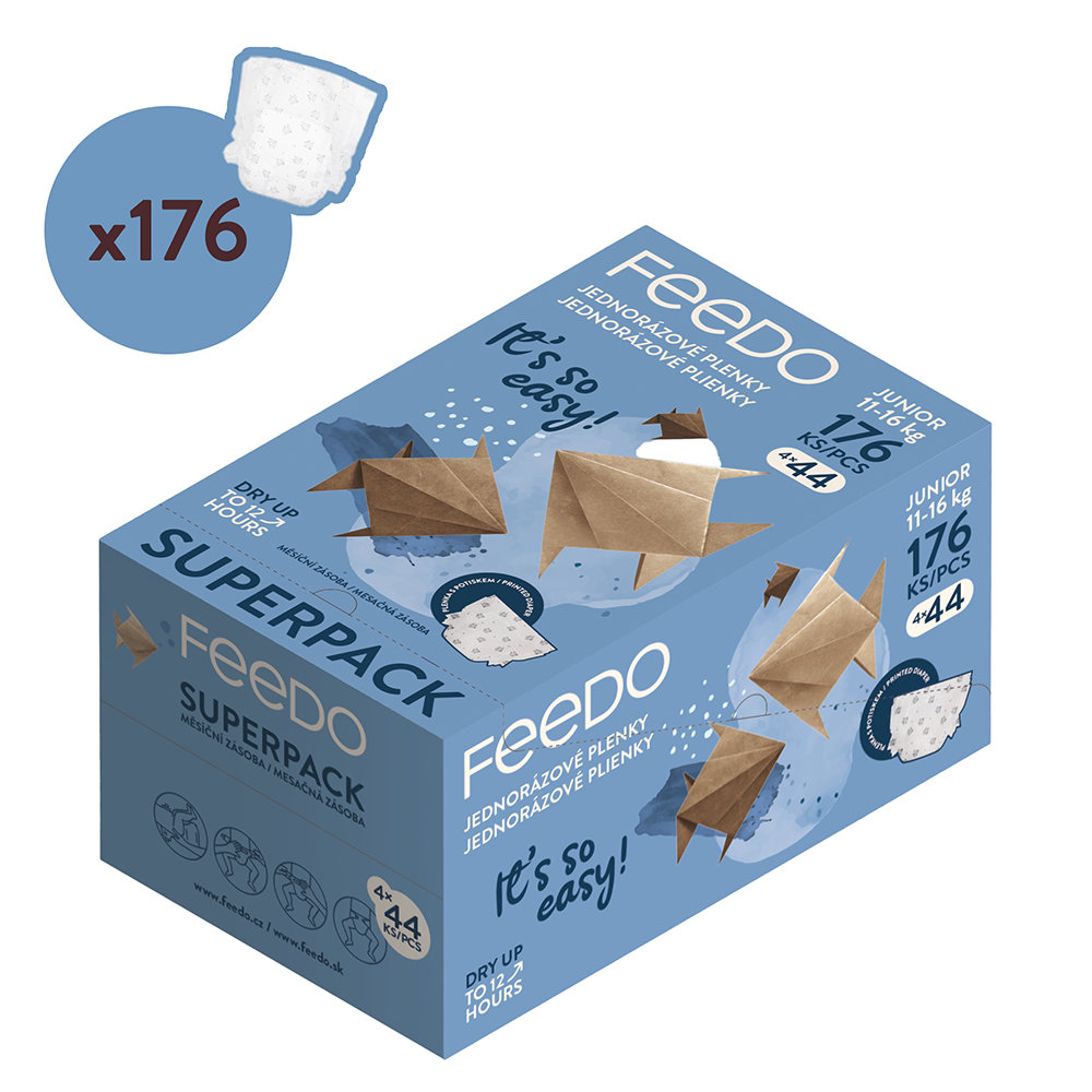 FEEDO Plienky jednorázové JUNIOR (od 11 do 16 kg), 176 ks, mesačné balenie