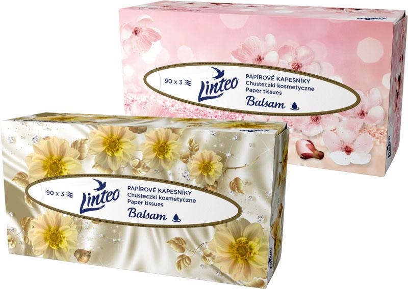 LINTEO Papierové vreckovky s balzámom box, 3-vrstvové, 90 ks