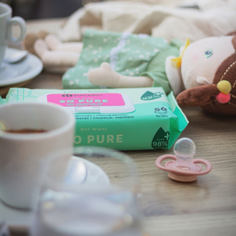 PETITE&MARS Obrúsky vlhčené SO PURE bambusové bioodbúrateľné 56 ks