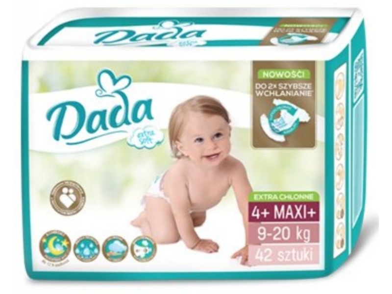 DADA Jednorázové plienky Extra Soft Maxi, veľ.  4+ ( 9-20 kg), 42 ks