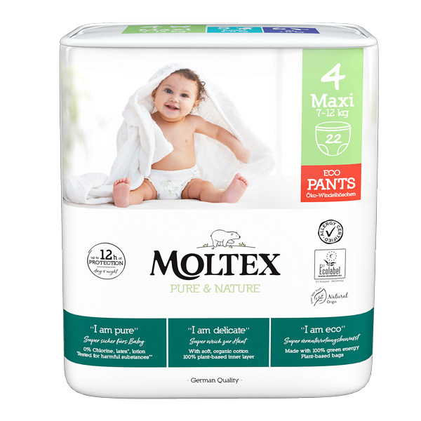 MOLTEX Pure&Nature Nohavičky plienkové jednorazové 4 Maxi (7-12 kg) 22 ks