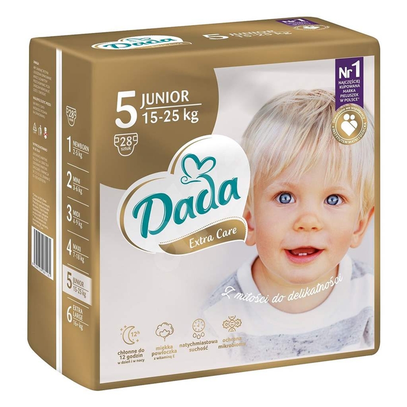 DADA Jednorázové plienky Extra Care Junior veľ.  5 (15 - 25 kg), 28 ks,  V001264