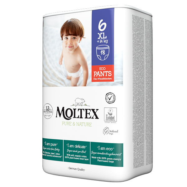 MOLTEX Pure&Nature Nohavičky plienkové jednorazové 6 XL (14 kg+) 18 ks