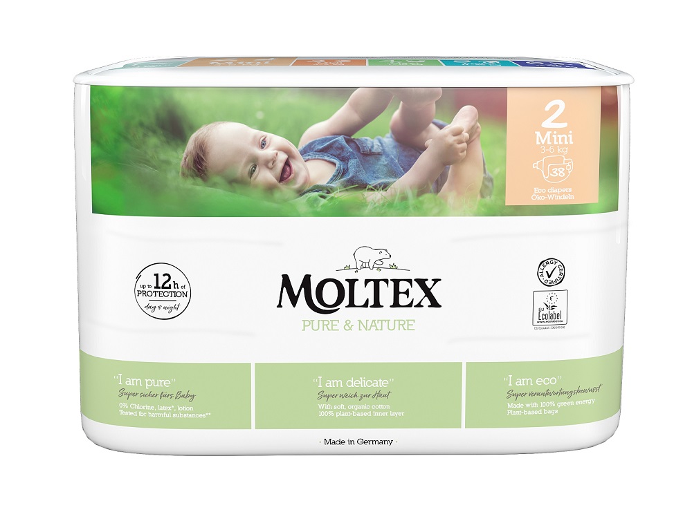 4x MOLTEX Pure & Nature Plienky jednorazové 2 Mini (3-6 kg) 38 ks - ECONOMY PACK