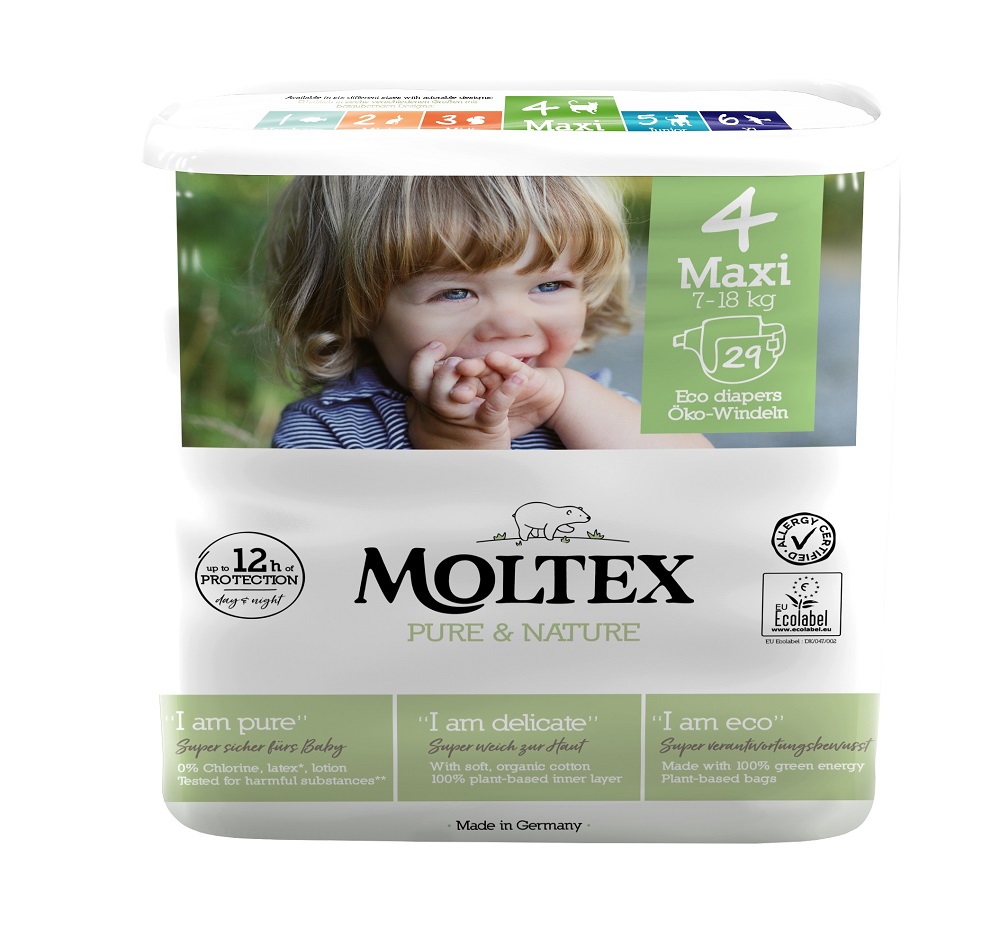 6x MOLTEX Pure&Nature Plienky jednorazové 4 Maxi (7-18 kg) 29 KS - ECONOMY PACK