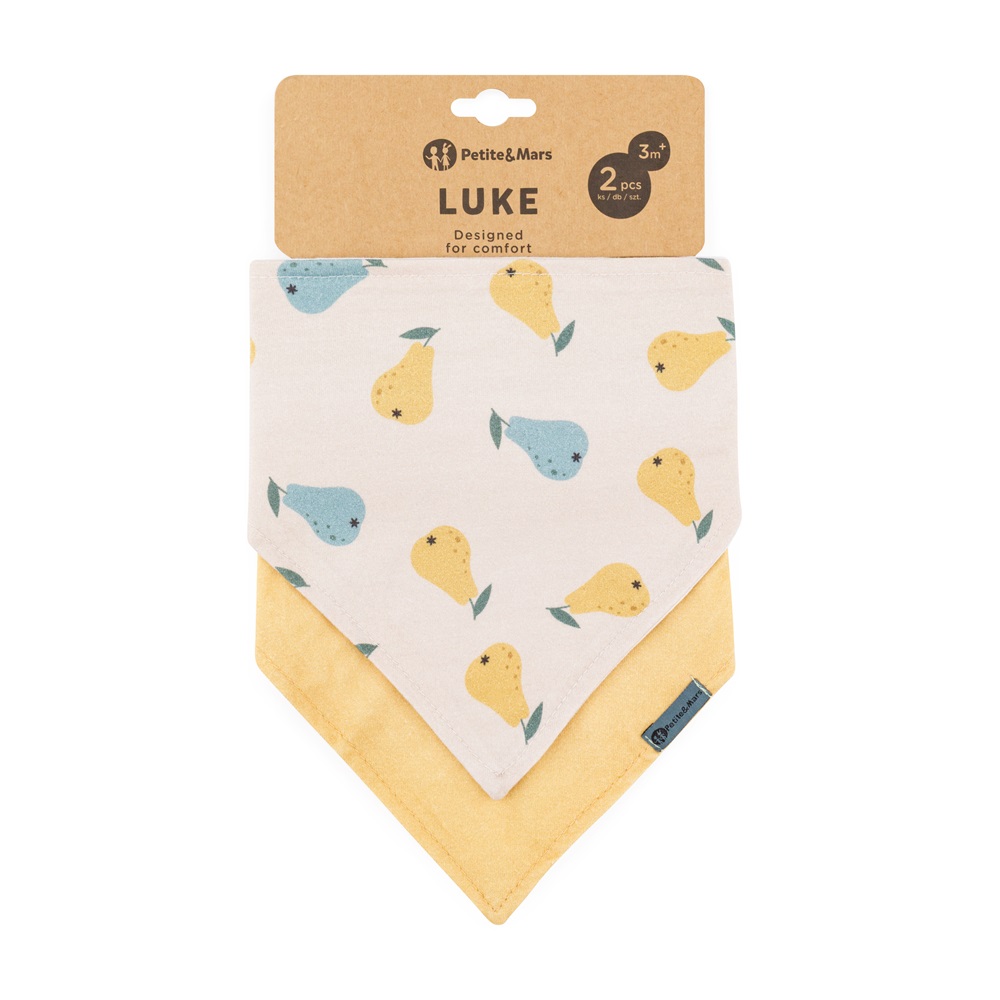 PETITE&MARS Podbradník bandana Luke 2 ks Beige Pears&Intense Ochre 3m+