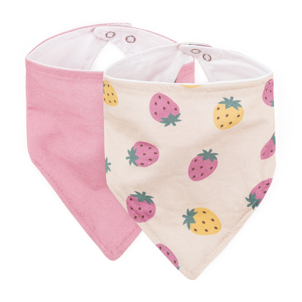 PETITE&MARS Podbradník bandana Luke 2 ks Beige Strawberies&Dusty Rose 3m+